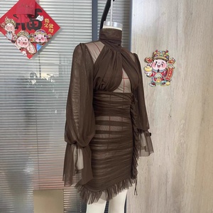 Vestido Corto de Gasa con Cuello en V y Lazo en <span class=keywords><strong>la</strong></span> Cintura Alta para Mujer, Estilo Informal, Color Sólido, Antiestático, Nuevo para el Verano - Product Image 3