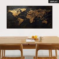 Mural Moderno Abstracto del Mapa del Mundo en Dorado con Flechas Conectadas, Acabado Metálico Negro y Dorado sobre Lienzo para Sala de Estar
