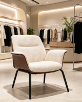 Fauteuil d'appoint commercial en bois courbé avec accoudoirs, revêtement en tissu, pieds en métal noir, chaise de loisirs pour hall d'hôtel, restaurant, mobilier de projet