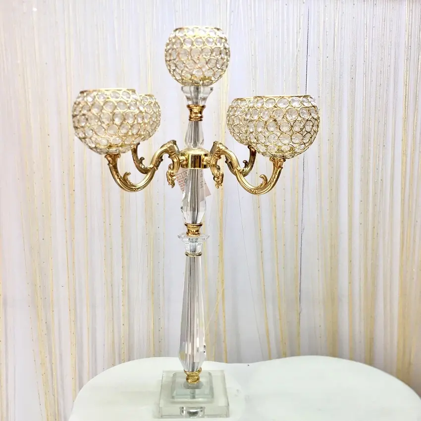 5arms oro matrimonio alto globo di cristallo candelabri centrotavola