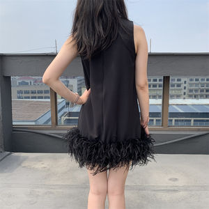 Nuovo stile Patchwork <span class=keywords><strong>Chiffon</strong></span> tubo canottiere donna gilet popolare senza maniche da donna top con piuma di struzzo - Product Image 2