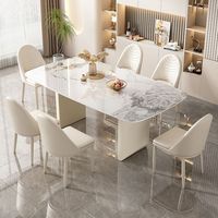 Table à manger rectangulaire moderne extensible en verre, motif marbre, surface brillante facile à nettoyer, pieds robustes pour appartement et famille