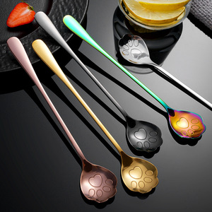 Cuillère à café en acier inoxydable en forme de patte de chat, cuillère à long manche pour mélanger le café, cuillère à dessert, cuillère à glace, style rétro de luxe - Product Image 2