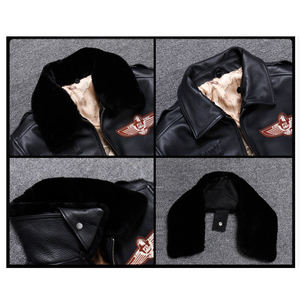 عالية الجودة الرجال جلد طبيعي الطيران الطيار سترة جلد البقر الرجعية الخيزران سترة انفصال الفراء طوق الشتاء سترة - Product Image 6