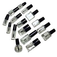 Botol Pemoles kuku bening 10ml 12ml sampel Makeup Enamel bulat kosong kaca 3ml 5ml botol minyak kutikula dengan sikat Sub botol