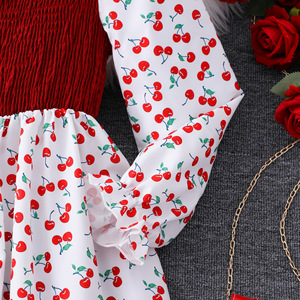 Abito Primaverile 2026 per Ragazze, Maniche Lunghe con Stampa Ciliegie, Bianco e Bordeaux con Inserti - Product Image 3