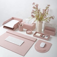 Ensemble de bureau de direction en cuir rose de qualité supérieure + MDF, organiseur de bureau en cuir pour femmes