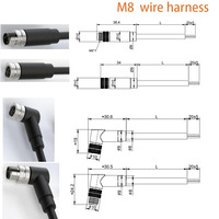 Konektor Kabel Sensor M8 3 Pin Sudut Kanan Lurus Jantan Betina Tahan Air IP67 Berlapis Emas Kuningan dengan Selubung PVC 60V Panjang 1m