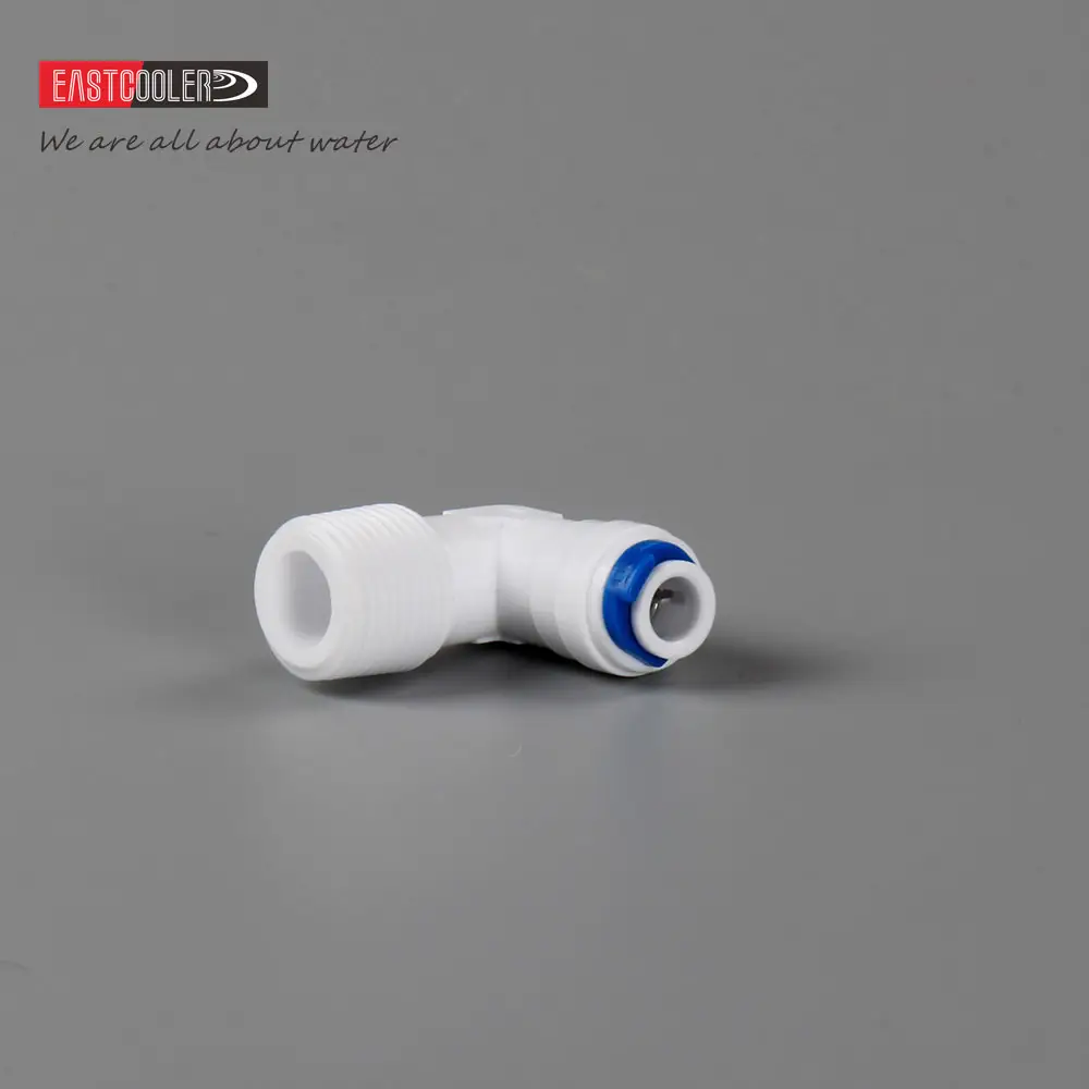EF005-A-L Tube:1/4 '', Filetage: 3/8'' Blanc En Plastique Rapide Filtting Filetage Mâle RO Eau Tube Raccord Coude Adaptateur