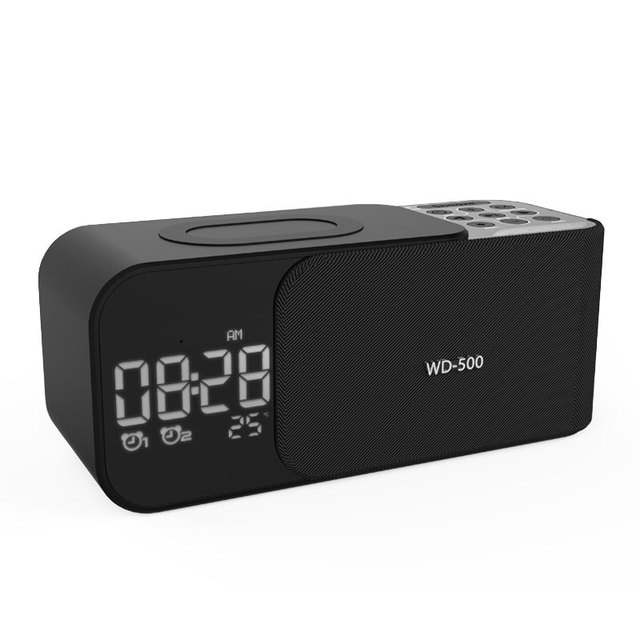 OEM Custom Personal Portable Speaker FM Radio with Alarm Clock LED Digital Display Wireless Charging Speaker