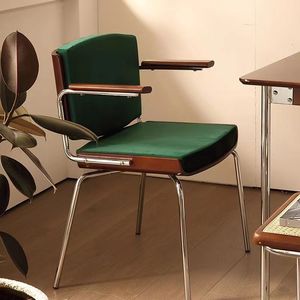 Silla de Salón de Estilo Nórdico, Tapizada en Terciopelo Verde, con Marco de Metal y Reposabrazos, Silla Moderna para Oficina en Casa - Product Image 3