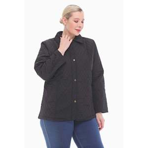 Veste matelassée noire à col polo pour femme, grande taille, décontractée, pour l'automne - Product Image 3