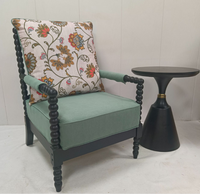 Fauteuil vintage français de style mid-century en bois massif et tissu, canapé individuel, chaise longue de détente pour la maison, le salon, la chambre, le balcon