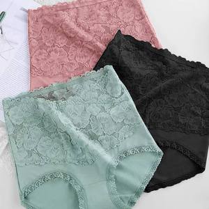 Mutandine da donna a vita alta in cotone ed elastan, sexy, in <span class=keywords><strong>pizzo</strong></span> intrecciato, taglie forti, traspiranti, modellanti e contenitive, OEM - Product Image 2
