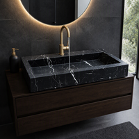 Vasque rectangulaire intégrée en marbre Nero Marquina élégant avec veines blanches pour projet de comptoir de salle de bain - Vente en gros
