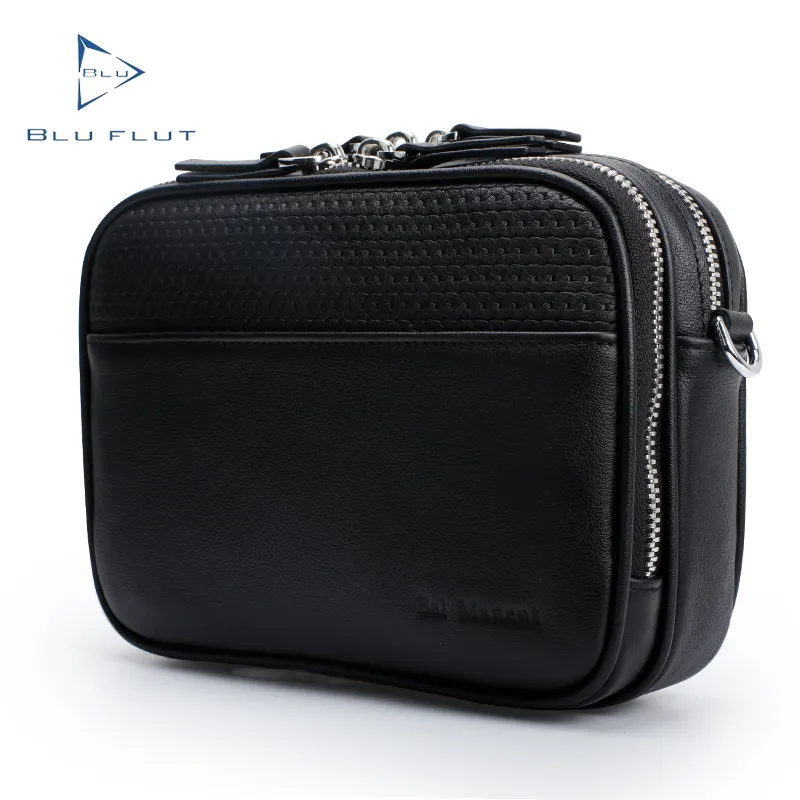 Blu Flut high quality Genuine Leather Custom messenger bag for man emboss weave pattern Man Bag