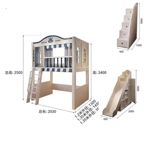 <span class=keywords><strong>Lit</strong></span> mezzanine élégant de style européen en forme de maison avec grand escalier à tiroirs et toboggan pour enfants - Product Image 6