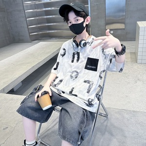 Ensembles d'été 2026 pour adolescents : T-shirt à manches courtes imprimé lettres + Short cargo <span class=keywords><strong>en</strong></span> <span class=keywords><strong>jean</strong></span> – Lot de 2 pièces pour garçons - Product Image 3