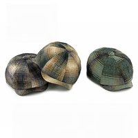 Unisex Otoño Invierno mezcla de lana Plaid Baker Boy Hat para mujeres Newsboy Cap con degradado de color británico Retro Vintage Cloche Hat