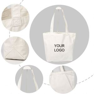 Custom Letter Print Canvas Tote Recycle Material, Zippered & Pocketed Personalized Large Shopping <b>Bag</b> With Logo Size Options - Product Image 2