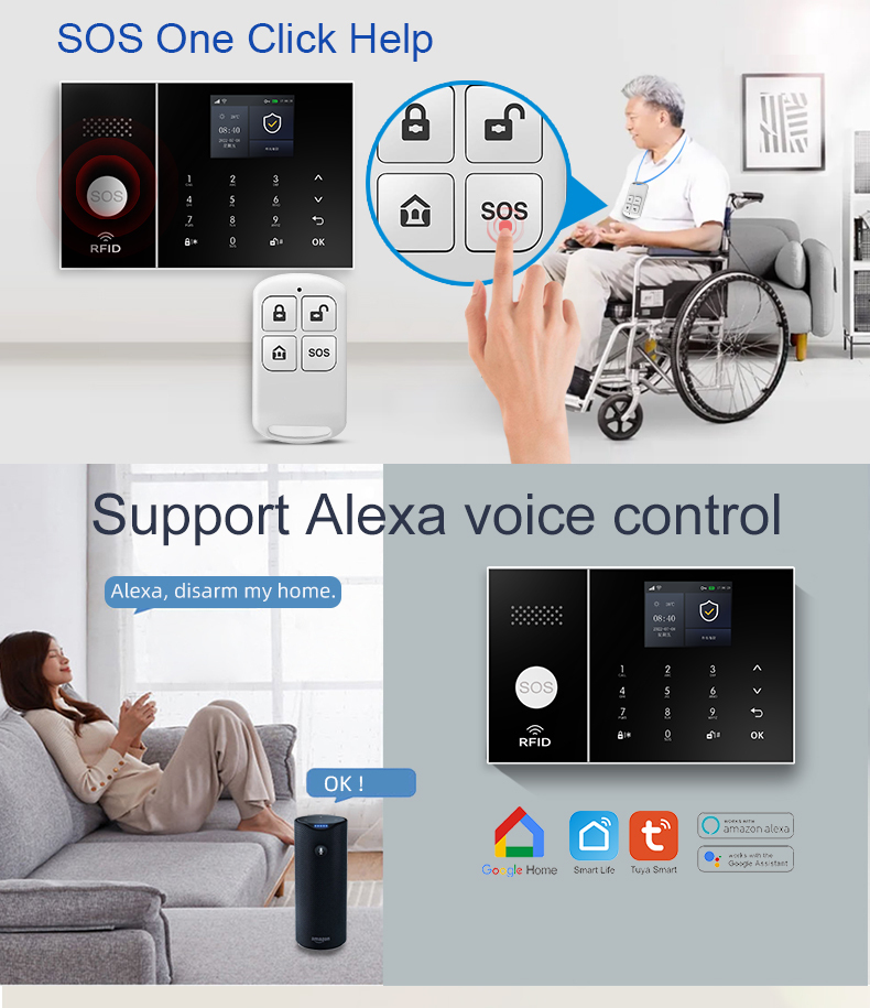 Tuya Alexa Smart Life Home Alarm System Kit 4G WiFi PIR Motion Sensor ABS Material App Remote Control SOS Function 10m Easy · image 2