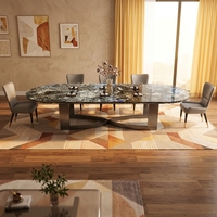 Ensemble de table à manger moderne de luxe pour 16 personnes avec plateau en marbre et forme ovale en carreaux de céramique, garantie de 5 ans