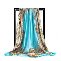 Écharpe florale carrée de luxe en soie de mûrier, 90 cm, couleur crème, bordure bordeaux, satin, hijab pour femmes, pour le bureau et le quotidien