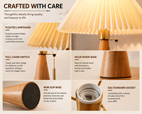 Elegante Lámpara de Mesa Plegable para Mesa de Noche con Base de Madera, Luz Suave, Cálida y Graciosa para el Hogar