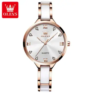 OLEVS 5872 Fashion Women Dress Gift Wristwatch Japan Movt Power Reserve Quartz Watch For Women Steel Belt Clock