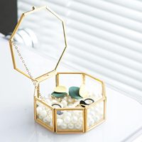 Boîte à bijoux géométrique minimaliste en verre hexagonal doré, présentoir à bibelots transparent, décoration esthétique pour la maison, boîte de rangement pour la coiffeuse
