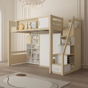 厂家直销现代实木儿童卧室家具双人床书桌楼梯储物柜阁楼床