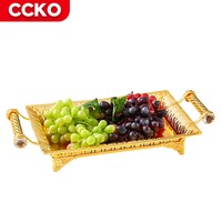 Ensemble de plateaux décoratifs pour hôtel restaurant bar avec poignée dorée plateaux de service en métal plateau de luxe pour thé dessert fruits pour fête