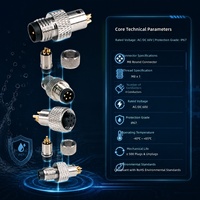Connecteur d'aviation M12 moulé par injection, 4 broches, mâle, étanche, plaqué or, cuivre, boîtier en nylon PA66, directement de l'usine