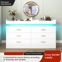 Commode de chambre moderne noire/blanche à 10 tiroirs avec station de charge, lumières LED et rangement – Approvisionnement direct usine