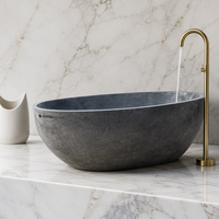 Baignoire hydromassante Cotrustone, couleur grise, forme ovale, en marbre, pour salle de bain, garantie 5 ans, design moderne