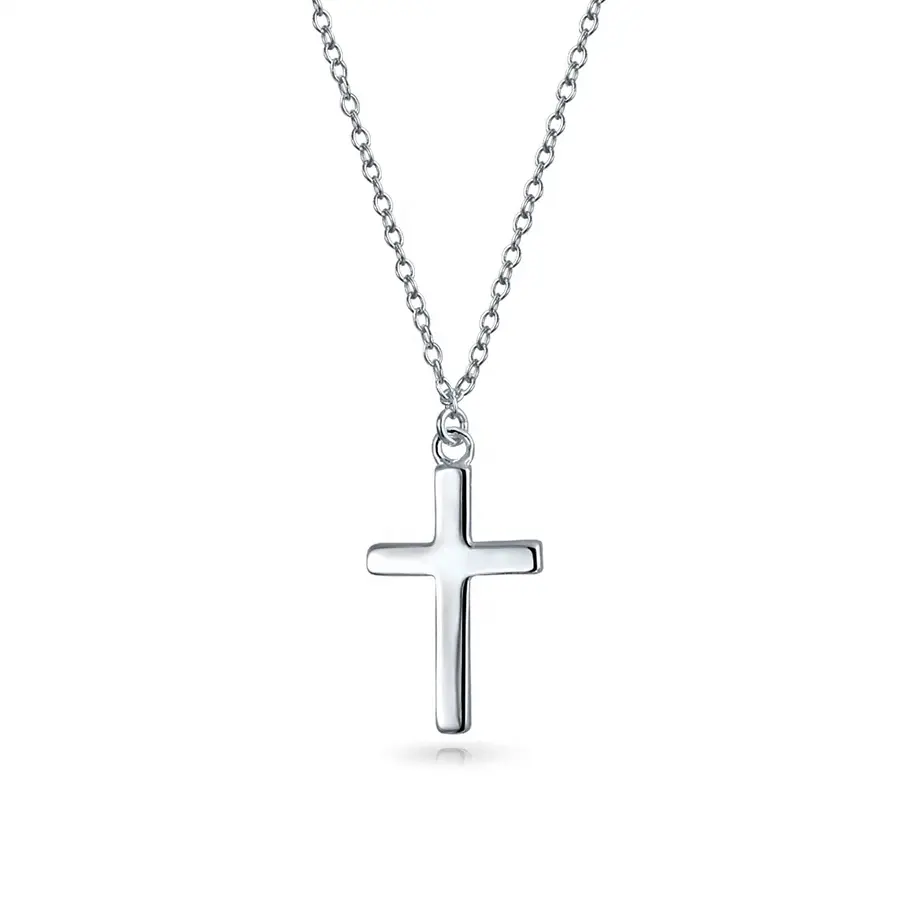 Tiny Flat Cross Pendant Necklace Kích Thước Nhỏ 925 Sterling Silver Cross Jewelry Cho Trẻ Em