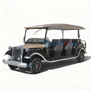 Voiture électrique de tourisme vintage 11 places, design classique, toit ouvert noir et beige, véhicule de visite - Product Image 1