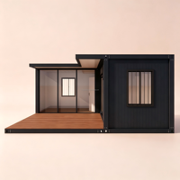 Maison Modulaire Préfabriquée Rectangulaire en Panneaux Sandwich Cannelés Verticaux Noir Mat, Cabane de Vacances Intégrée avec Salon, Hôtel