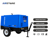 Kompresor Udara Sekrup Industri Diesel Airstone yang Dipasang di Trailer 41KW 55HP 185CFM 10Bar untuk Pertambangan, Tambang Batu, dan Luar Ruangan