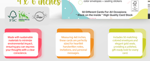 Dessie 50-<span class=keywords><strong>Count</strong></span> 4x6 pulgadas All-Accasion Tarjetas de felicitación en blanco Diseños coloridos Sobres sellados en oro Sin variedad de repetición - Product Image 5