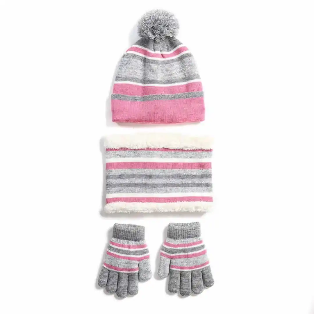 Trẻ em ấm lên mũ và những thứ khác mùa đông dệt kim Pompom hat cổ khăn bông mềm đàn hồi thiết lập