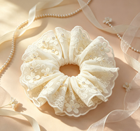 Scrunchie en dentelle brodée de fleurs blanches pour femmes et filles, accessoires de cheveux pour mariage