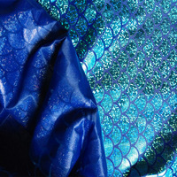 Tissu brocart tricoté métallisé effet écaille de poisson bleu lac, finition bronze laser, pour déguisement de sirène, tissu décoratif, performance scénique