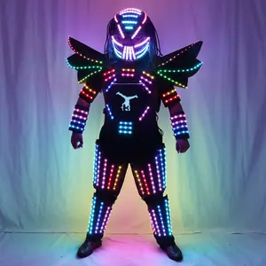 พิกเซล LED ชุดหุ่นยนต์เปลี่ยนสีเต็มรูปแบบ Traje de หุ่นยนต์แสดงบนเวทีนักร้องปาร์ตี้ประสิทธิภาพพิมพ์หมวกกันน็อคถุงมือเลเซอร์สวมใส่