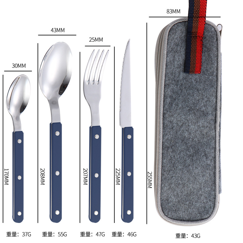 Four-piece cloth bag set [Dark blue handle]