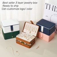 Vente en gros directe usine : Étui de rangement pour bijoux de voyage rose, boîte à bijoux personnalisée en cuir PU et velours bleu-vert avec logo