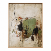 Peinture à l'huile abstraite texturée peinte à la main 80x100cm avec cadre flottant, art mural vert mousse Zen Japandi pour décoration moderne