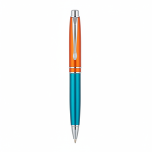 Penna a Sfera in Alluminio e Plastica Arancione e Verde-Blu, Penna Promozionale Sportiva con Caratteristiche di Penna a Punta - Product Image 2