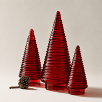 Ensemble de 3 arbres de Noël en verre côtelé, décorations de table pour les fêtes, en couleurs assorties