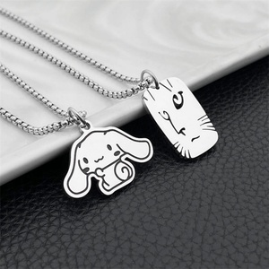 Collier Pendentif Chien Mignon en Acier Inoxydable Émaillé, Bijou Hip Hop Personnalisé à la Mode - Product Image 2